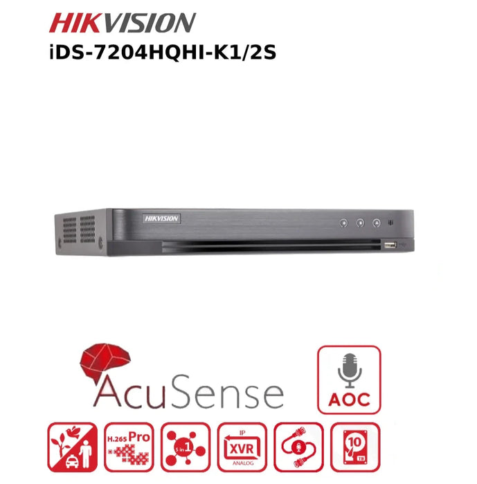 Hikvision 4 Channel 4MP DVR Lite iDS-7204HQHI-K1 Turbo AcuSense AoC DVR