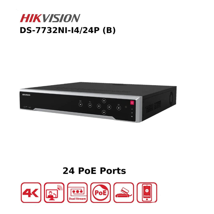 Hikvision DS-7732NI-I4/24P 32 Channel 12MP 4K NVR With 24 PoE Ports & 4 HDD Bays