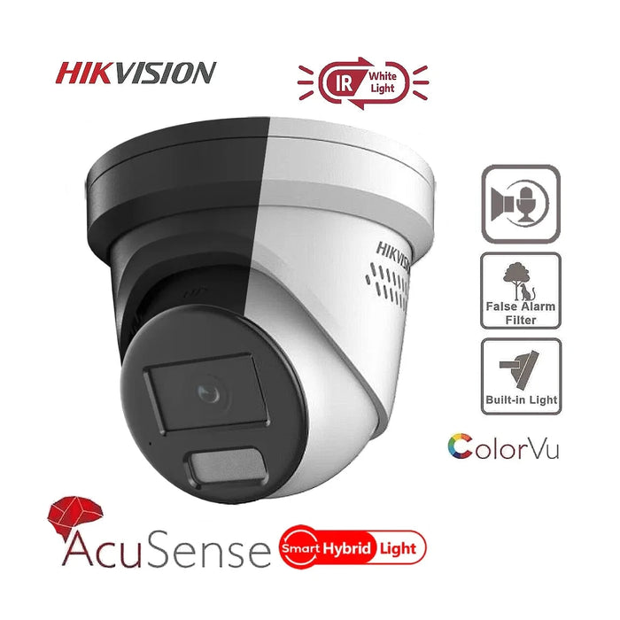 Hikvision 8MP IP Camera DS-2CD2387G2H-LISU/SL 4K Smart Hybrid ColorVu and IR Acusense Turret Camera, 2-Way Talk