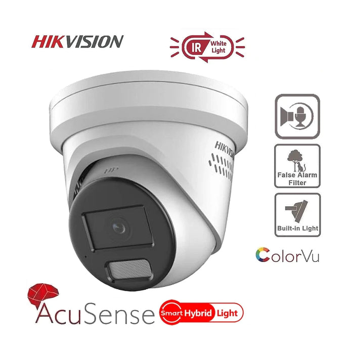 Hikvision 8MP IP Camera DS-2CD2387G2H-LISU/SL 4K Smart Hybrid ColorVu and IR Acusense Turret Camera, 2-Way Talk