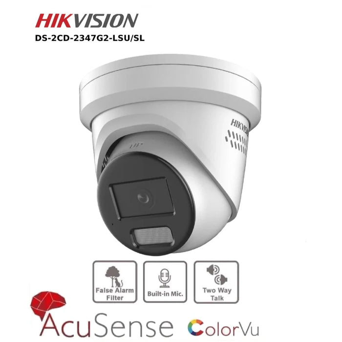 Hikvision 4MP IP ColorVu Camera DS-2CD2347G2-LSU/SL Turret Network Camera With Mic & Speaker Two Way Audio - 2.8mm