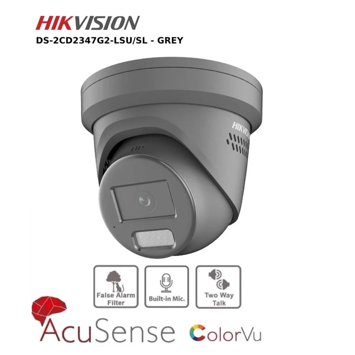 Hikvision 4MP IP ColorVu Camera DS-2CD2347G2-LSU/SL Turret Network Camera With Mic & Speaker Two Way Audio - 2.8mm Grey