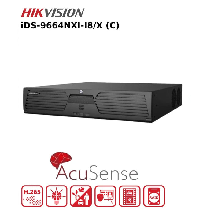 Hikvision iDS-9664NXI-I8/X 64 Channel Non-PoE 12MP 4K DeepinMind NVR With AcuSense & 8 HDD Bays