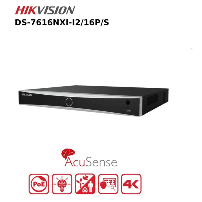 Hikvision 16 Channel 8MP NVR DS-7616NXI-I2/16P/S 12MP AcuSense PoE 16 Channel NVR With 2HDD Bays