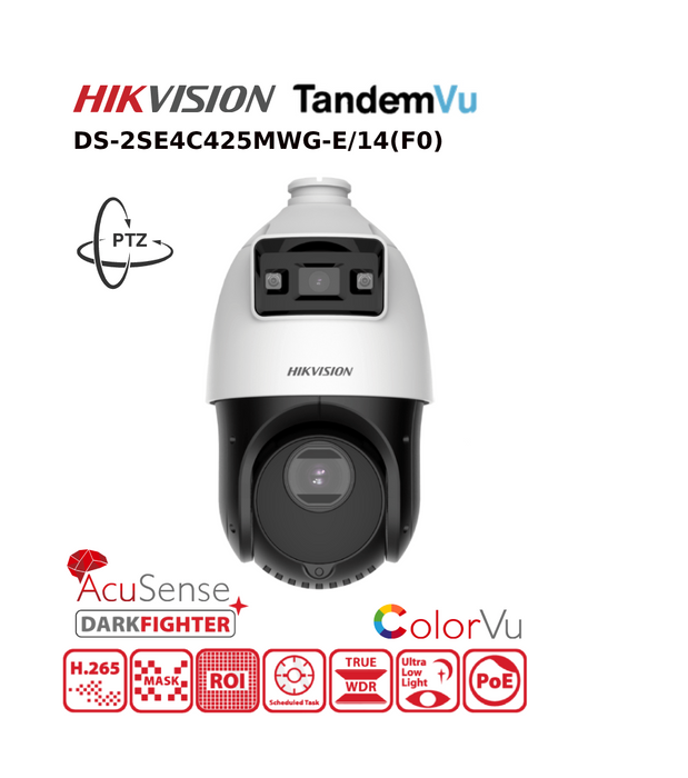 Hikvision 4MP IP Camera DS-2SE4C425MWG-E (14F0) TandemVu 4-inch 25X Colorful & IR Network Speed Dome