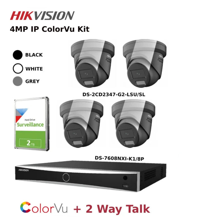 Hikvision 4MP 4CH IP ColorVu Kit with 8CH AcuSense NVR and 2TB HDD