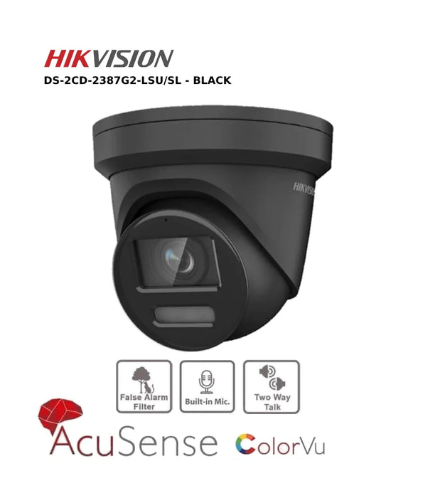 Hikvision 8MP IP Camera DS-2CD2387G2-LSU/SL 4K ColorVu CCTV Camera PoE With Two Way Talk - Black 2.8mm