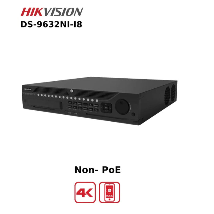 Hikvision DS-9632NI-I8 Non-PoE 32 Channel 12MP 4K NVR With DVD/RW, USB & 8 HDD Bays