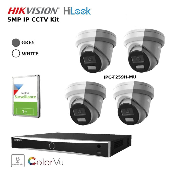 Hikvision HiLook 5MP 4CH IP ColorVu Kit with 4CH Hikvision NVR and 1TB HDD