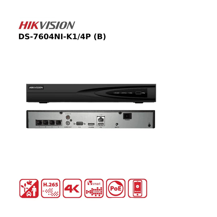 Hikvision 4 Channel NVR DS-7604NI-K1/4P 8MP 4K PoE 4 Channel NVR