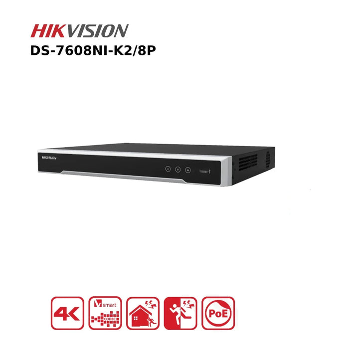 Hikvision 8 Channel NVR DS-7608NI-K2/8P (B) 8MP 4K 8 Channel PoE NVR With 2HDD Bays