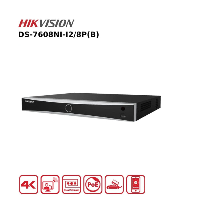 Hikvision 8 Channel NVR DS-7608NI-I2/8 12MP PoE 8 Channel NVR With 2HDD Bays & 8PoE Ports