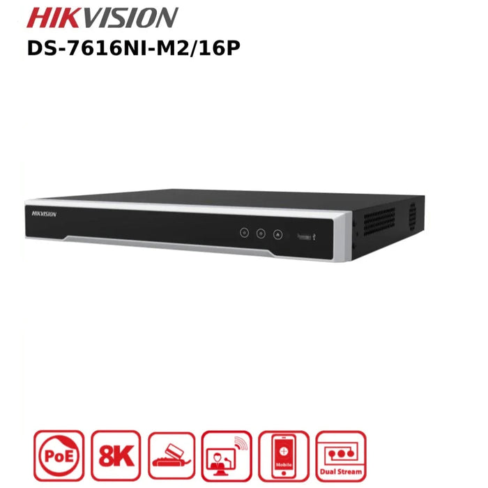 Hikvision 16 Channel 8MP NVR DS-7616NI-M2/16P 16-Channel 32MP IP PoE NVR 256 Mbps + 16 x PoE+ Ports 2HDD