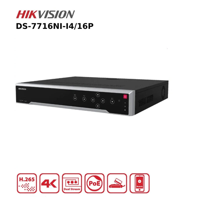 Hikvision 16 Channel 8MP NVR DS-7716NI-I4/16P PoE 16 Channel 12MP 4K NVR With 4 HDD Bays