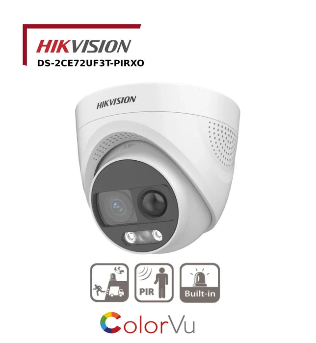 Hikvision 8MP 4K ColorVu Camera DS-2CE72UF3T-PIRXO PIR Siren Fixed Turret - TVI - White