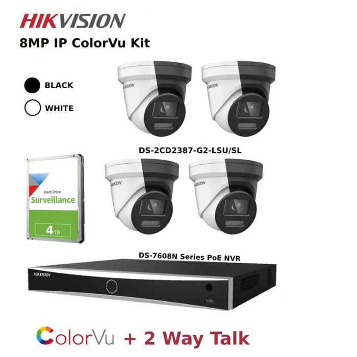 Hikvision 8MP 4CH IP ColorVu Kit with 8CH AcuSense NVR and 4TB HDD - EoL Cameras