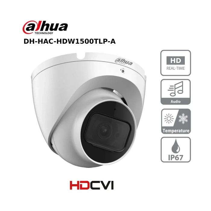 5MP Dahua DH-HAC-HDW1500TLP-A 5MP IR Lite Series, Starlight HDCVI Turret Camera with Built in Mic