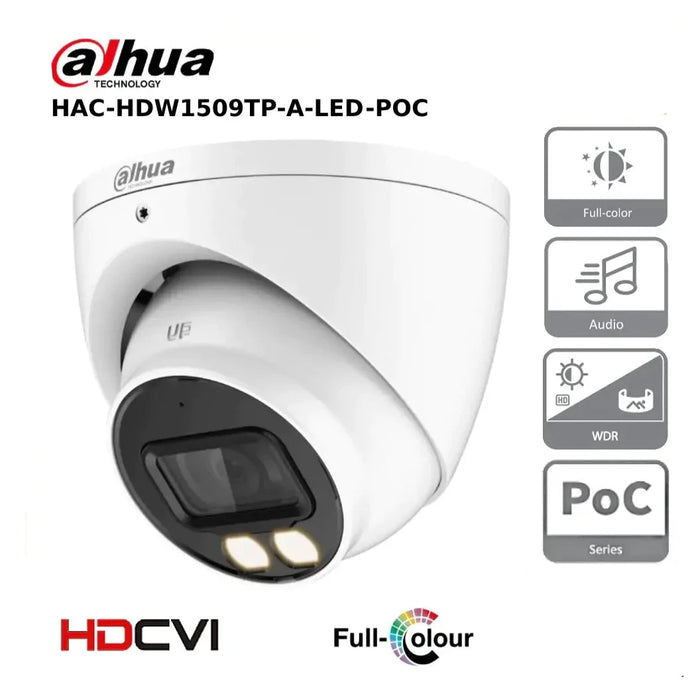 5MP Dahua DH-HAC-HDW1509TP-A-LED-POC 5MP Full-Colour HDCVI Eyeball POC Camera with Audio