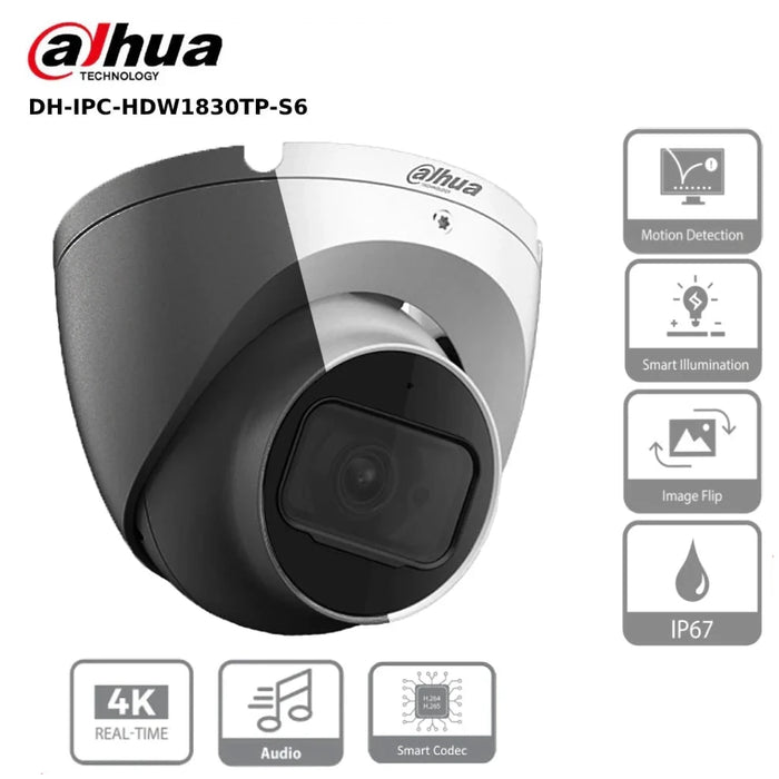 8MP Dahua IPC-HDW1830TP-S6 4K Entry Series Lite IR Fixed-focal Turret Network Camera