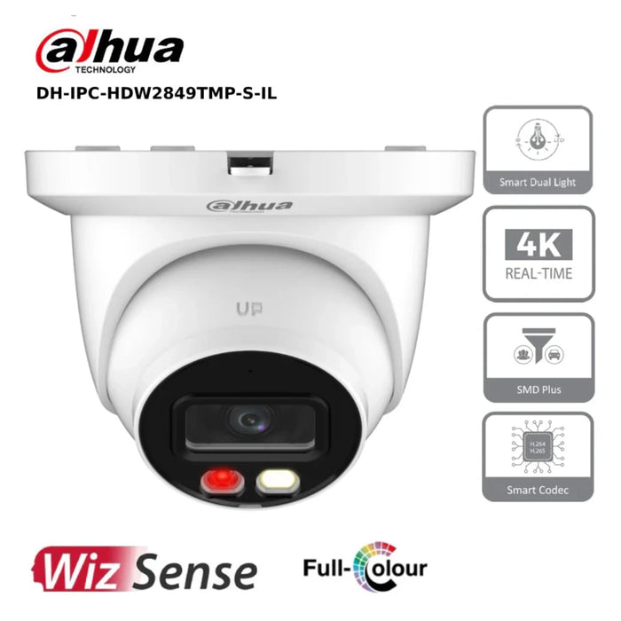 8MP Dahua DH-IPC-HDW2849TMP-S-IL 4K WizSense, IR Warm Light, 2.8mm, IP Eyeball Network Camera, White