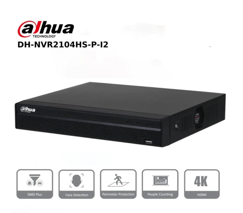 4 Channel Dahua NVR2104HS-P-I2 4 Channel 4K Compact 4 PoE WizSense AI Network Video Recorder