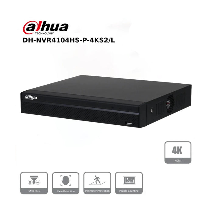 4 Channel Dahua DHI-NVR4104HS-P-4KS2/L 4 Channel Compact 1U 1HDD 4PoE Network Video Recorder