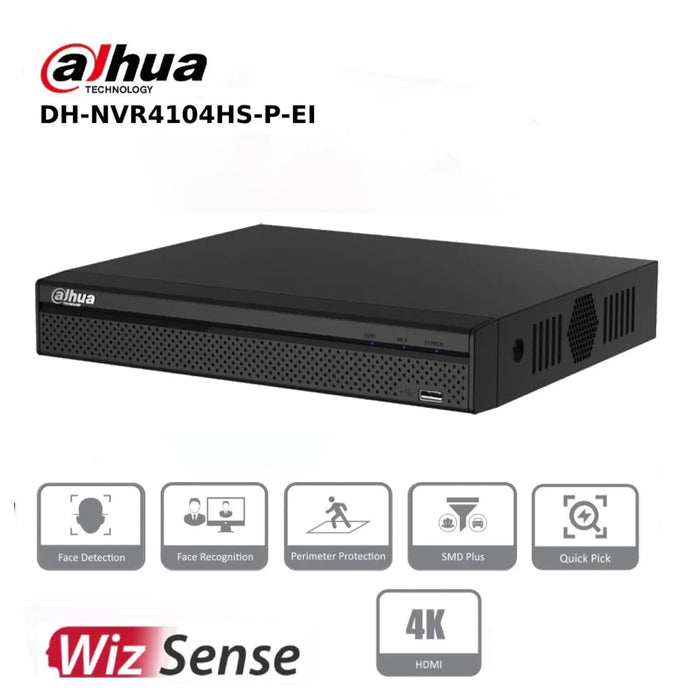 4 Channel Dahua NVR4104HS-P-EI 4 Channel 4K Compact 4 PoE WizSense AI Network Video Recorder