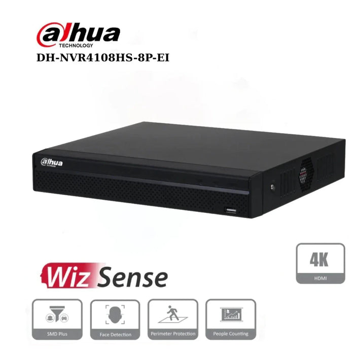 Dahua NVR4108HS-8P-EI 8 Channel 8PoE 1HDD WizSense Network Video Recorder