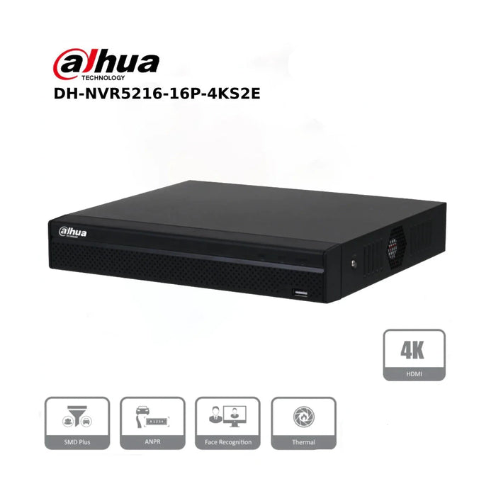 16 Channel Dahua DHI-NVR5216-16P-4KS2E 16 Channel 1U 2HDDs 16PoE 4K & H.265 Pro Network Video Recorder