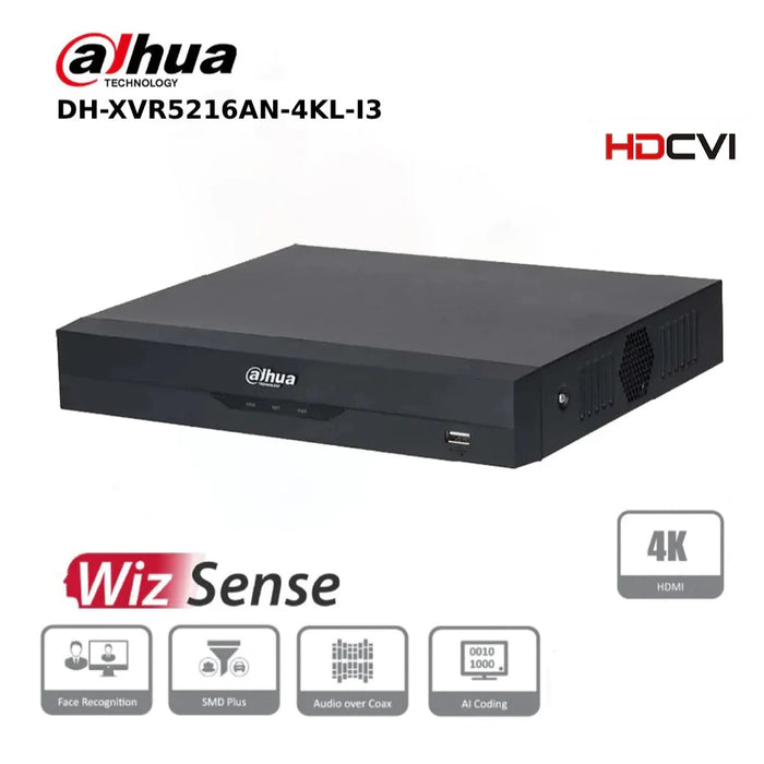 16 Channel 4K Dahua XVR5216AN-4KL-I3 16 Channel XVR Penta-brid 4K 1U 2HDDs WizSense Digital Video Recorder