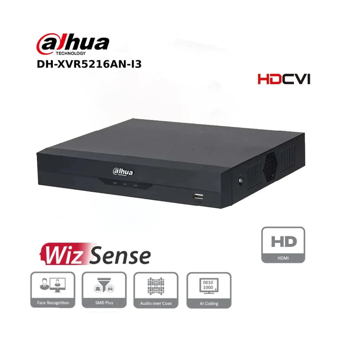 16 Channel Dahua DH-XVR5216AN-I3 16 Channel Penta-brid 5M-N/1080P 1U 2HDDs WizSense Digital Video Recorder