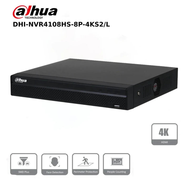 8 Channel Dahua DHI-NVR4108HS-8P-4KS2/L 8 Channel Compact 1HDD 1U 8PoE Network Video Recorder