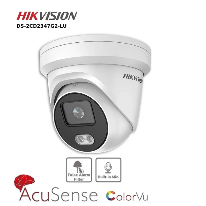 Hikvision 4MP IP Camera DS-2CD2347G2-LU ColorVu Turret Network Camera With Mic - White