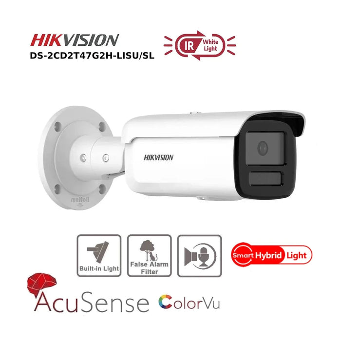 Hikvision 4MP IP Camera DS-2CD2T47G2H-LISU/SL 4MP Smart Hybrid ColorVu and IR AcuSense IP Bullet Camera 2-Way Audio