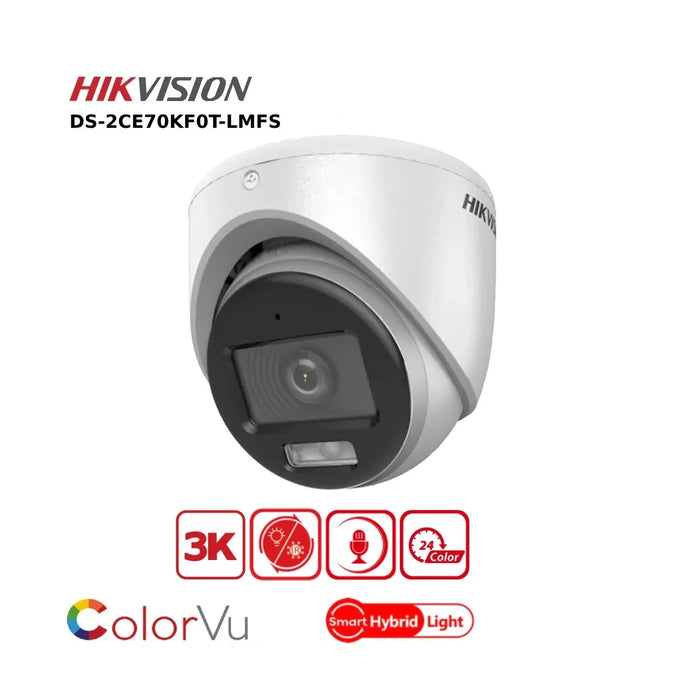 Hikvision 3K COLORVU SMART HYBRID Camera  DS-2CE70KF0T-LMFS Camera + Mic