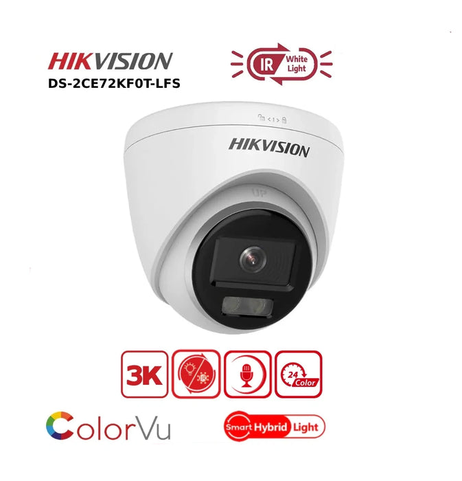 Hikvision DS-2CE72KF0T-LFS 3K TVI AoC ColorVu + IR Dual-light Fixed Turret TVI Camera + Mic