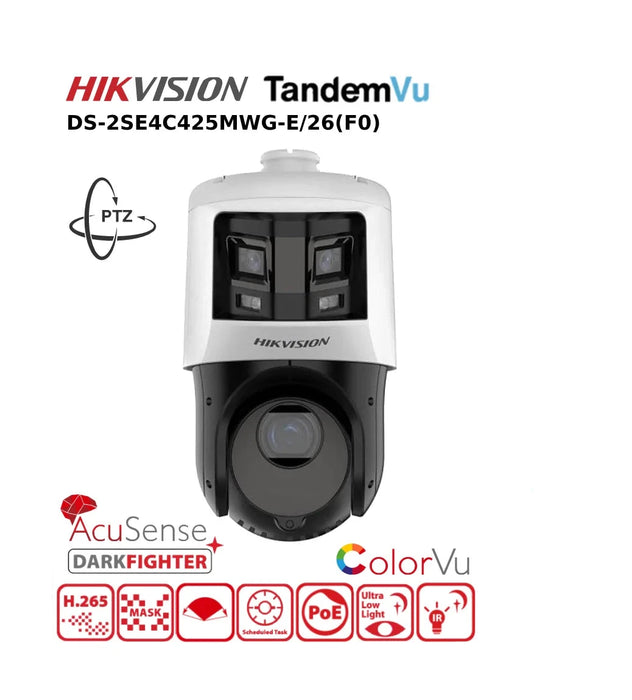 Hikvision 4MP IP Camera DS-2SE4C425MWG-E/26(F0) TandemVu IP PTZ, 25x Optical Zoom, Two 4mm Fixed Lenses