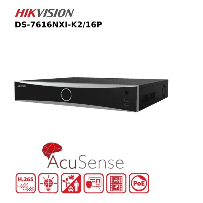 Hikvision 16 Channel 8MP NVR DS-7616NXI-K2/16P 12MP PoE 16 Channel AcuSense NVR With 2HDD Bays