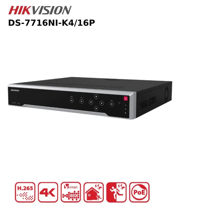 Hikvision 16 Channel 8MP NVR DS-7716NI-K4/16P PoE 16 Channel 4K NVR With 4 HDD Bays