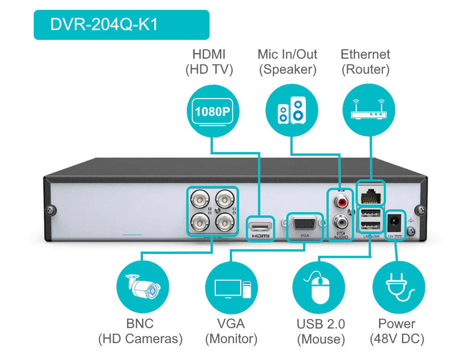 HiLook 4 channel DVR-204Q-M1 4MP HD Analogue recorder H.265+