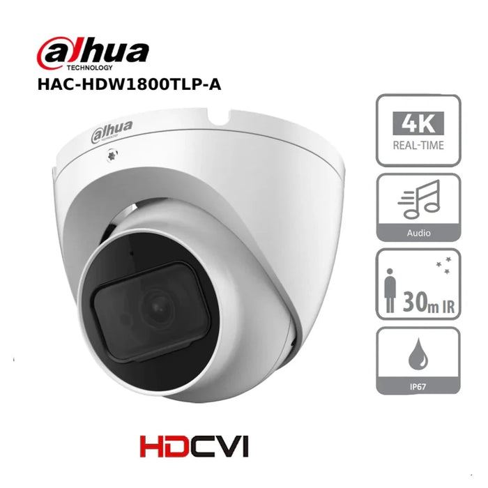 8MP Dahua DH-HAC-HDW1800TLP-A 8MP 4K IR HDCVI Lite Series, 2.8mm Fixed Lens, HDoC Turret Camera