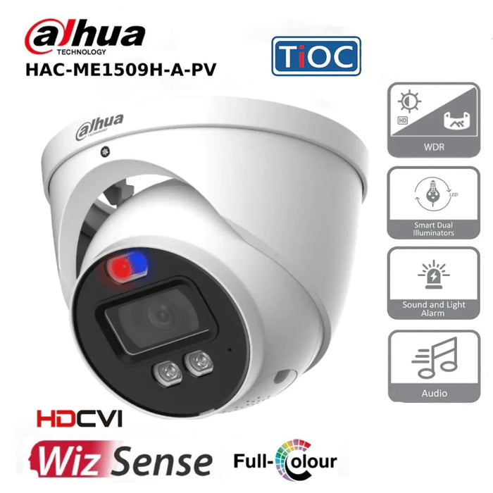 5MP Dahua HAC-ME1509HP-A-PV 5MP HDCVI TiOC Active Deterrence Fixed Lens 40M Eyeball Turret Camera