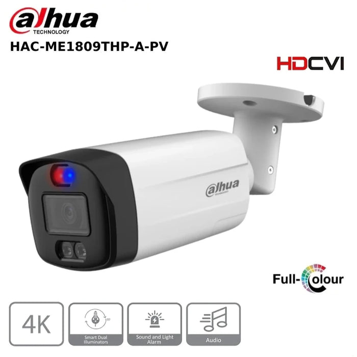 8MP Dahua DH-HAC-ME1809THP-A-PV 8MP 4K HDCVI TiOC Active Deterrence Fixed Lens 40M Bullet Camera - 3.6MM