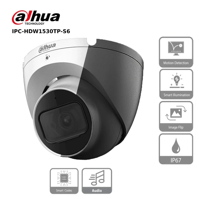 5MP Dahua IPC-HDW1530TP-S6 Entry Series Lite IR Fixed-focal Turret Network Camera - 2.8MM - White