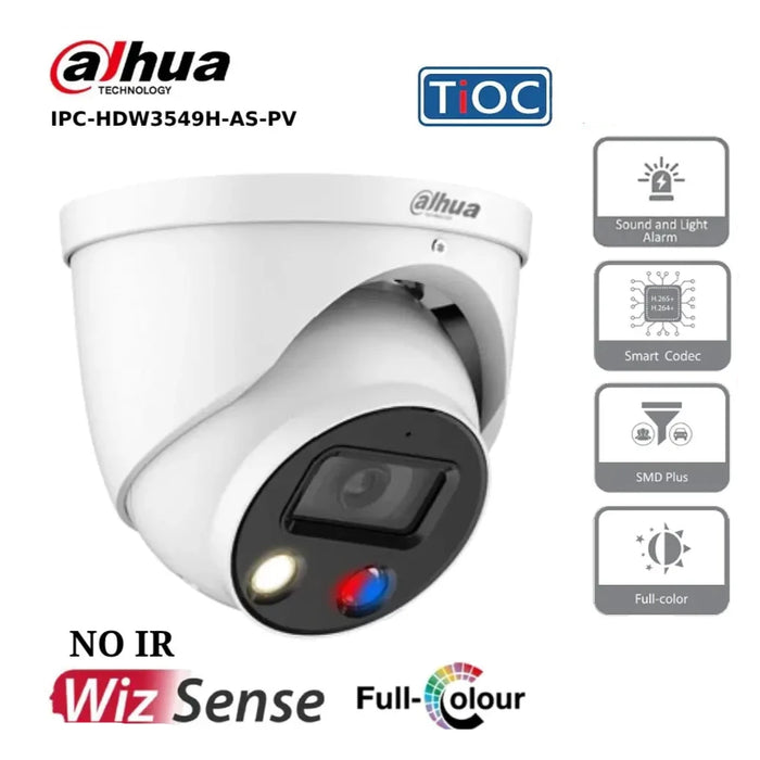 Dahua 5MP IP Camera IPC-HDW3549H-AS-PV WizSense, TiOC IP67 2.8mm Fixed Lens, 30M Active Deterrence IP Turret Camera, White