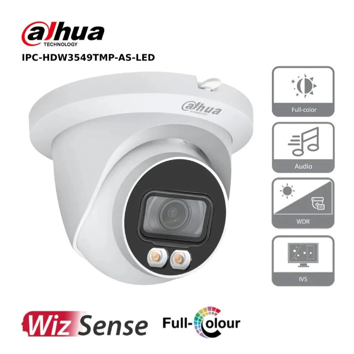 Dahua 5MP IP Camera IPC-HDW3549TMP-AS-LED - WizSense AI Series Full-Colour IP Turret Camera