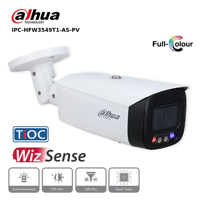 5MP Dahua IPC-HFW3549T1-AS-PV WizSense, TiOC IP67 5MP 2.8mm Fixed Lens, 40M IP Bullet Camera, White