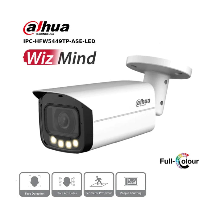 4MP Dahua IPC-HFW5449TP-ASE-LED - WizMind AI Series Full-Colour IP Bullet Camera - 3.6MM - White