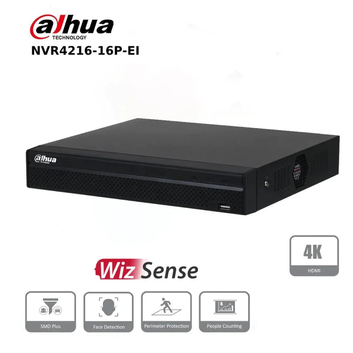 Dahua NVR4216-16P-EI 16 Channel PoE WizSense NVR 1U 2HDDs 16PoE Network Video Recorder