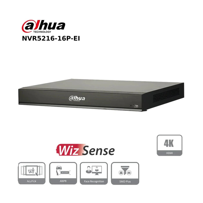 Dahua 16 Channel NVR DHI-NVR5216-16P-EI 16CH 2HDDs 16PoE 4K WizSense Network Video Recorder